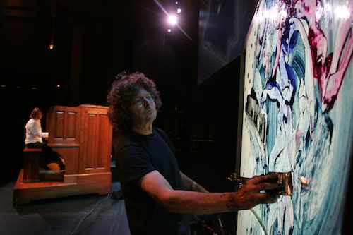 Christoph Bull (left) performs with Norton Wisdom (right) in organica at UCLA's Royce Hall. (photo credit: Nigel Skeet)